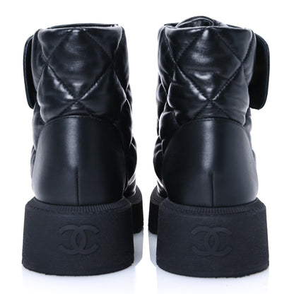 Chanel Lambskin Calfskin Quilted Lace Up Combat Boots 38 Black 5 of 12