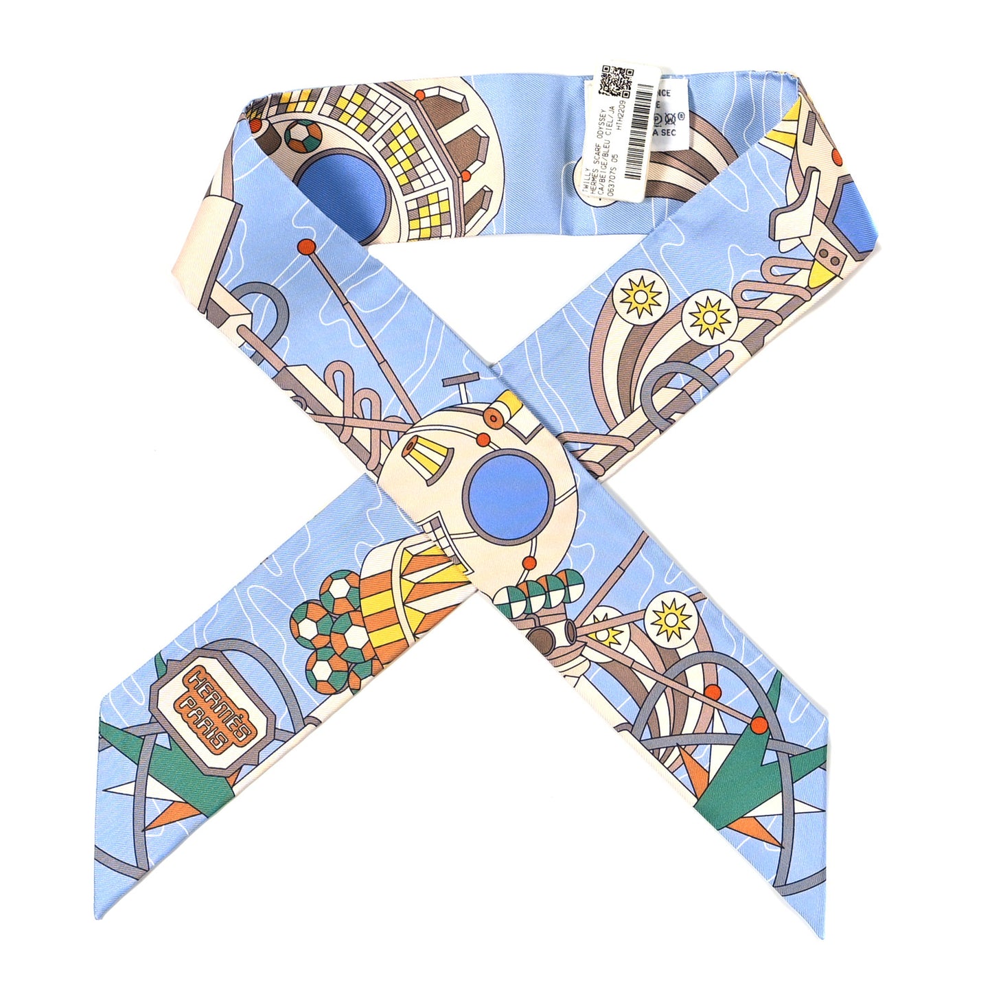 Silk Odyssey Twilly Beige Bleu Ciel Jaune Vif