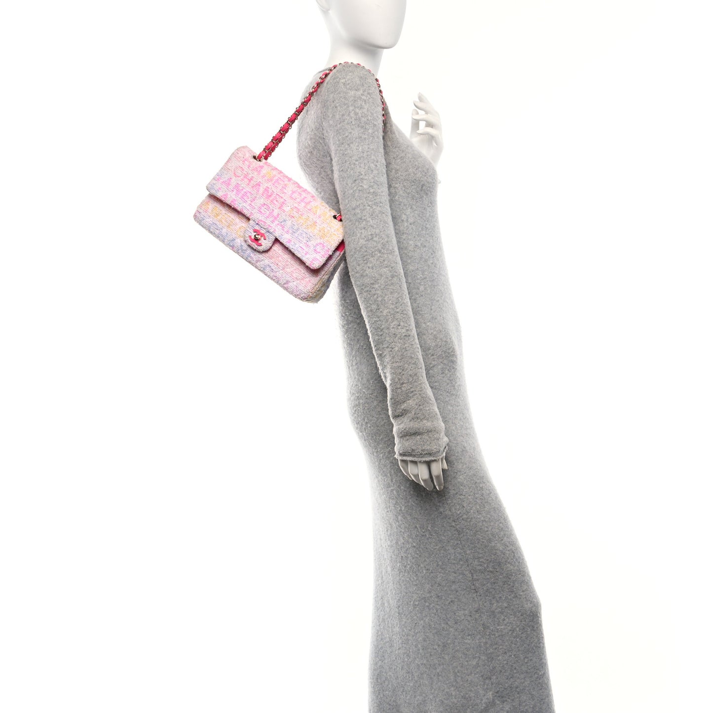 Tweed Quilted Enamel CC Logo Medium Double Flap Pink Multicolor