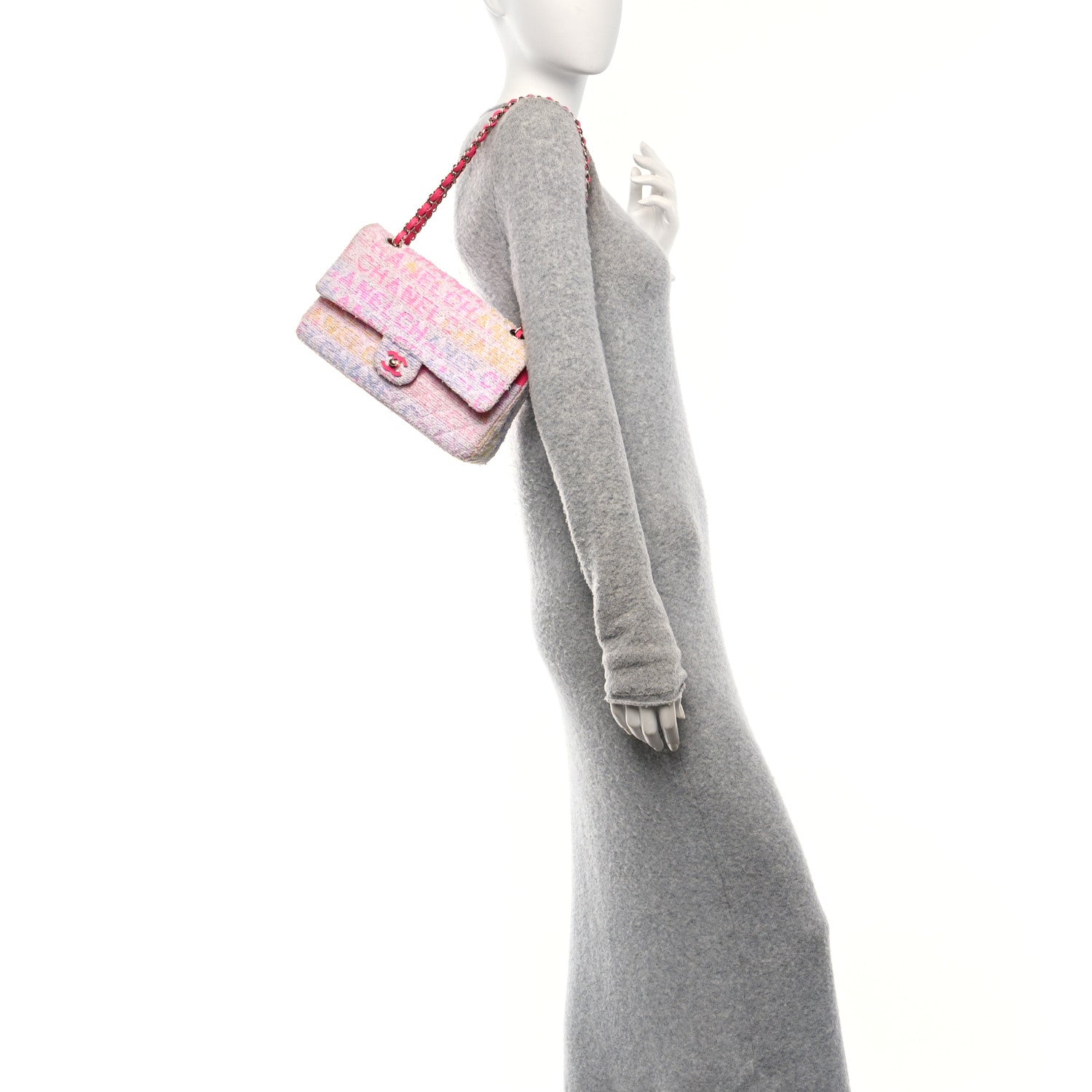 Chanel Tweed Quilted Enamel CC Logo Medium Double Flap Pink Multicolor 2 of 18