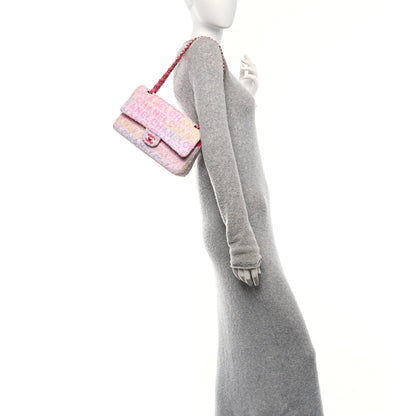 Chanel Tweed Quilted Enamel CC Logo Medium Double Flap Pink Multicolor 2 of 18