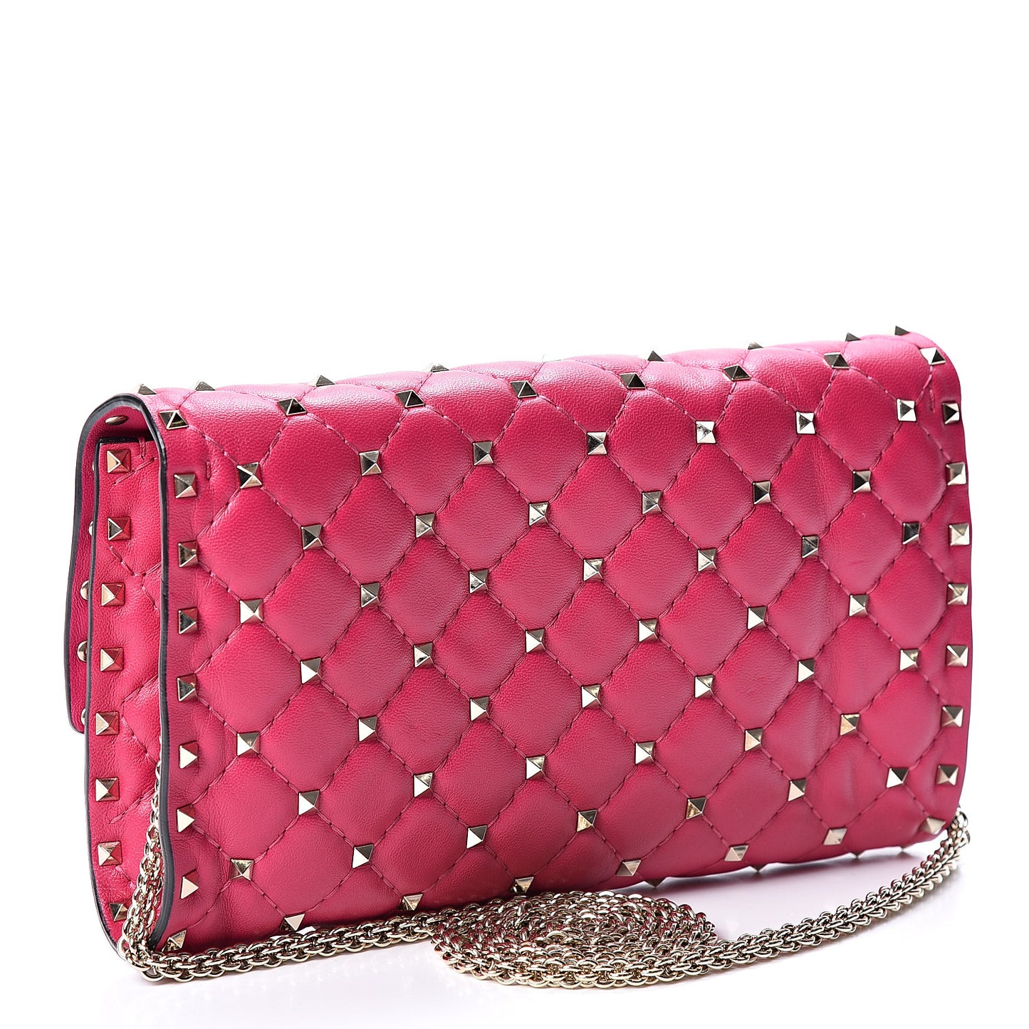 Nappa Rockstud Spike Wallet on Chain Disco Pink