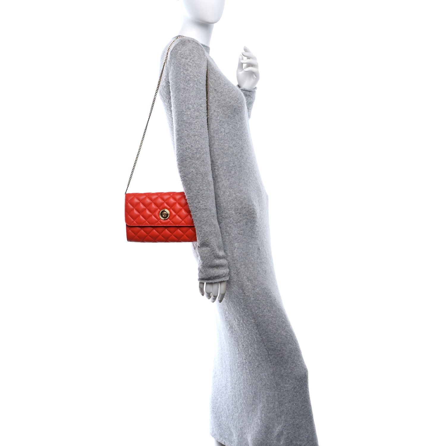Versace Lambskin Quilted Medusa Wallet on Chain Crossbody Coral 2 of 10