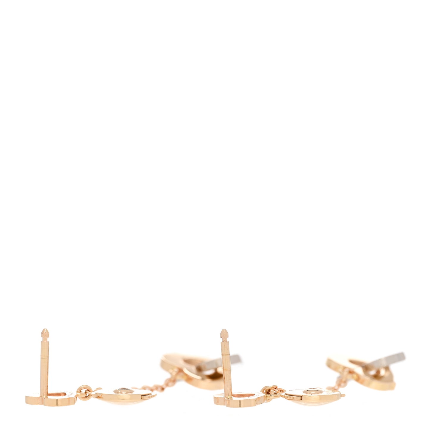 18K Pink White Gold Double Heart Drop Earrings