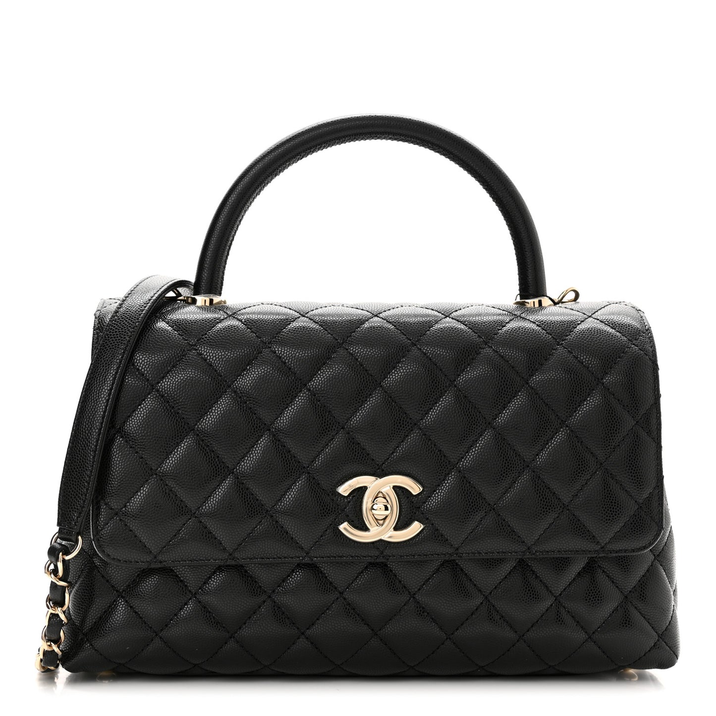 Caviar Quilted Small Coco Handle Flap Black