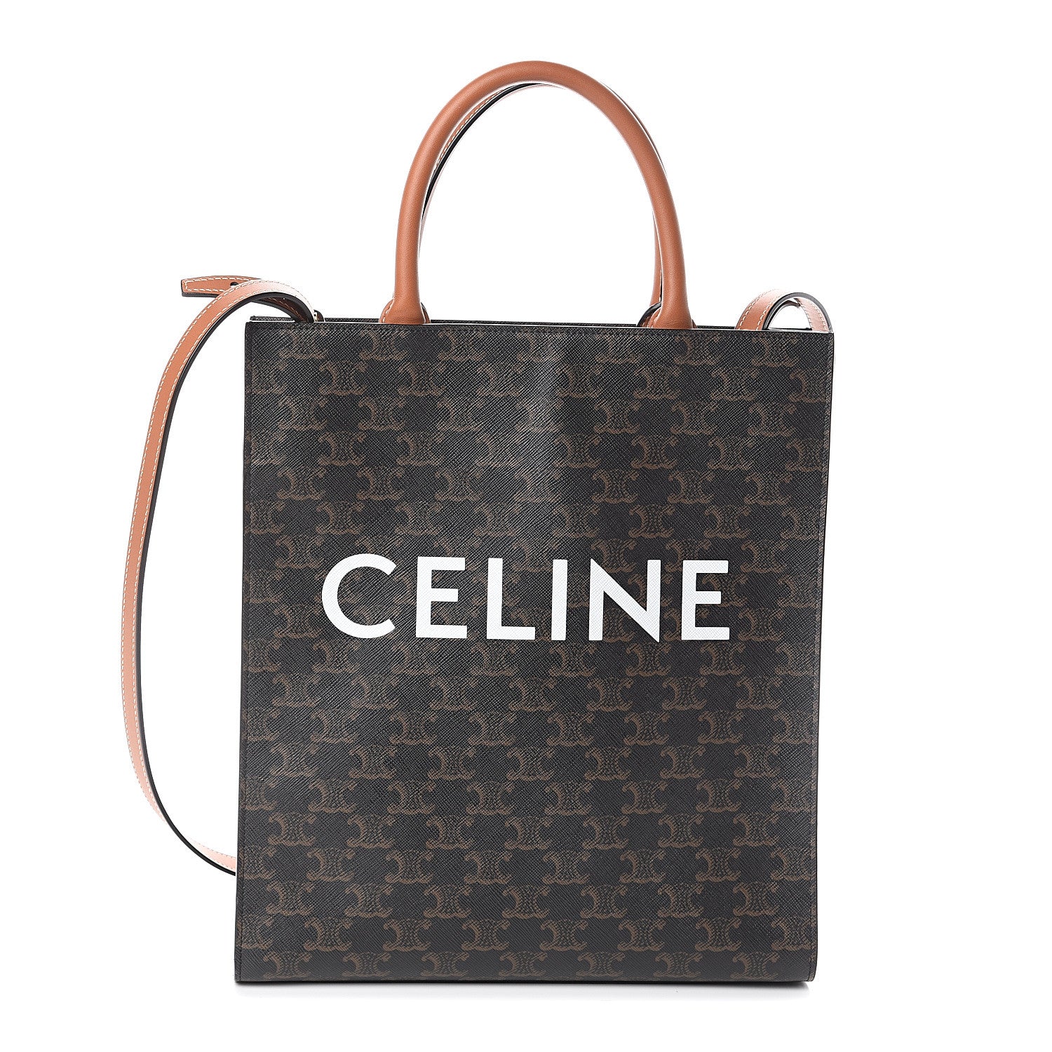 Celine Triomphe Canvas Calfskin Small Vertical Cabas Tan 1 of 8