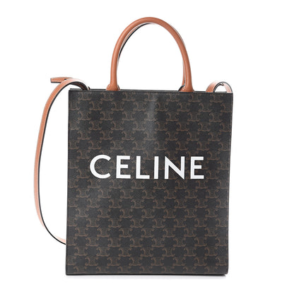 Celine Triomphe Canvas Calfskin Small Vertical Cabas Tan 1 of 8