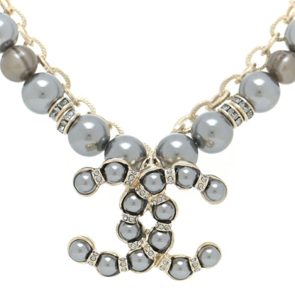 Chanel Crystal Pearl Nefertiti CC Double Chain Pendant Necklace Gold Dark Grey 4 of 6