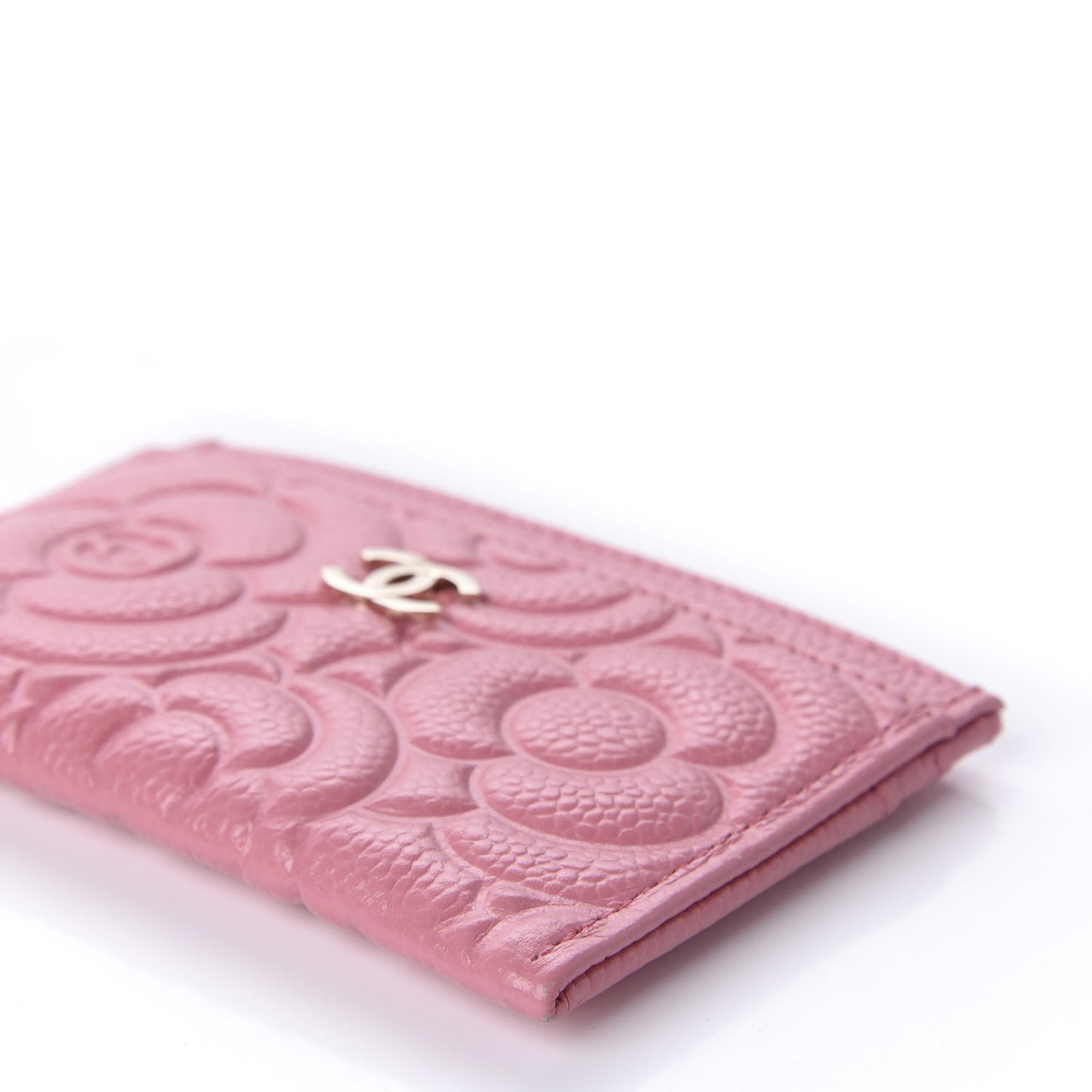Caviar Camellia Embossed Card Holder Pink