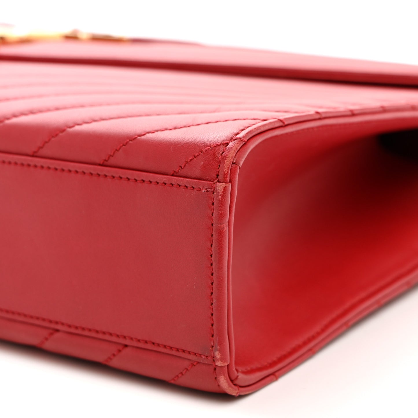 Smooth Calfskin Matelasse Chevron Large Monogram Satchel Red