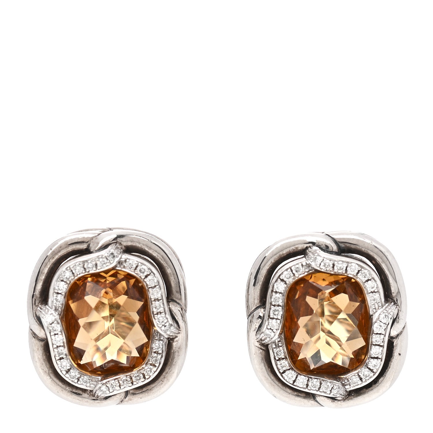 David Yurman Sterling Silver Diamond Citrine Labyrinth Earrings 1 of 4