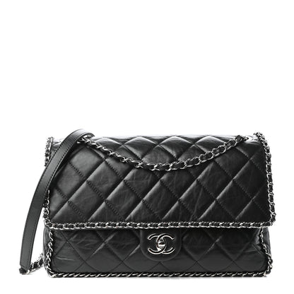 Chanel Crumpled Calfskin Quilted Large Chain All Over Flap Bag Black 1 of 9