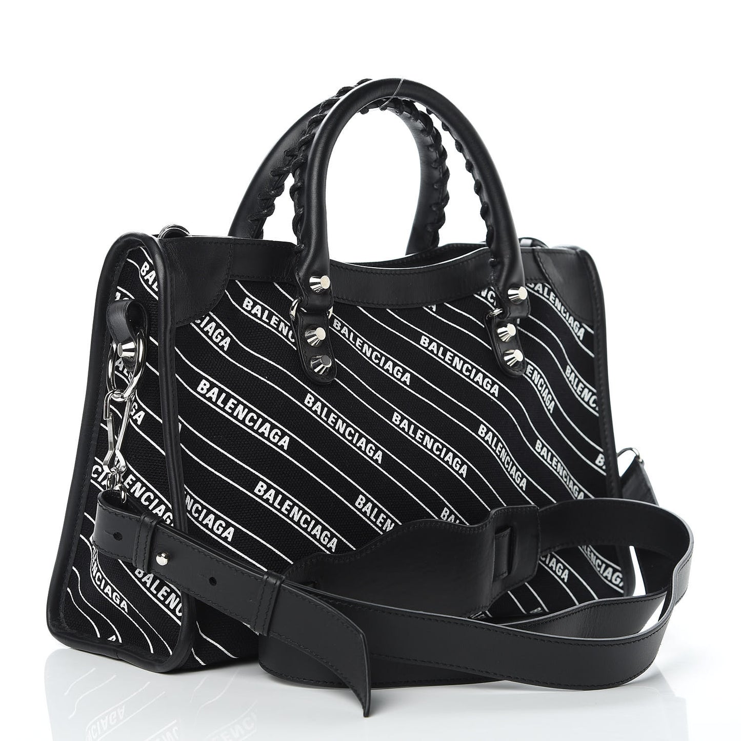 Canvas Satin Calfskin Diagonal Allover Logo Print Classic Silver Hardware S City Black White