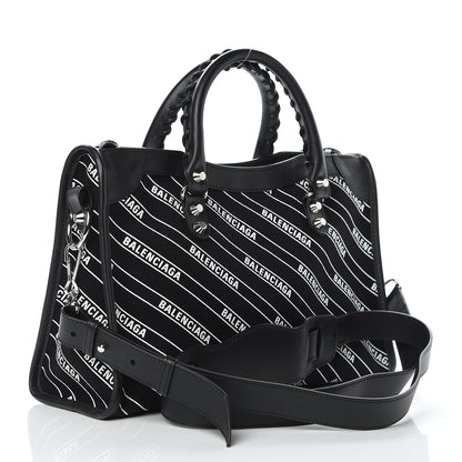 Balenciaga Canvas Satin Calfskin Diagonal Allover Logo Print Classic Silver Hardware S City Black White 3 of 8
