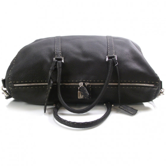 Fendi Calfskin Romano Selleria Boston Travel Bag Black 5 of 14