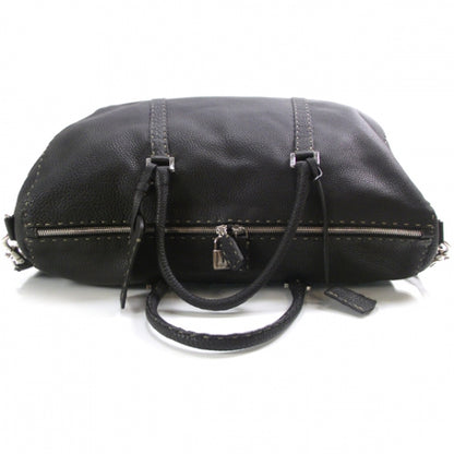 Fendi Calfskin Romano Selleria Boston Travel Bag Black 5 of 14