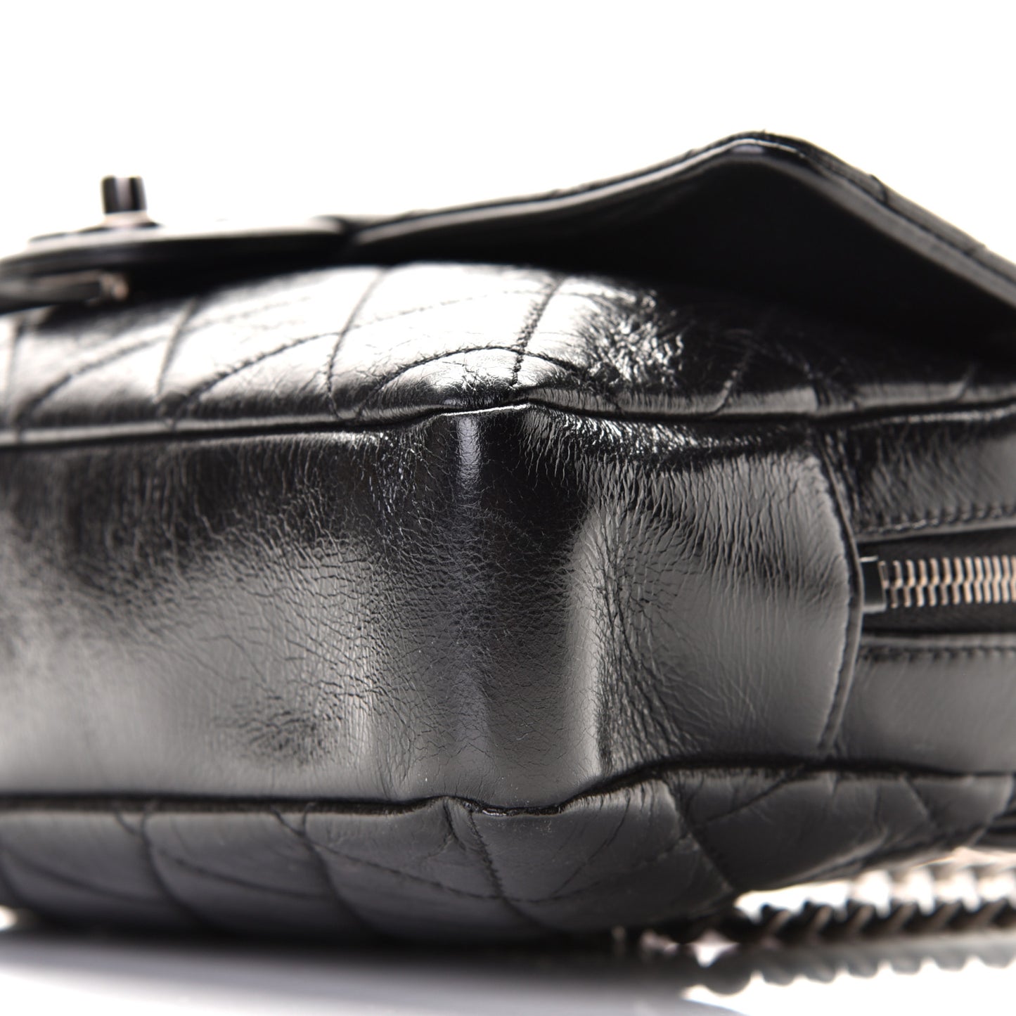 Glazed Calfskin Quilted Medium Duo Color Flap Black