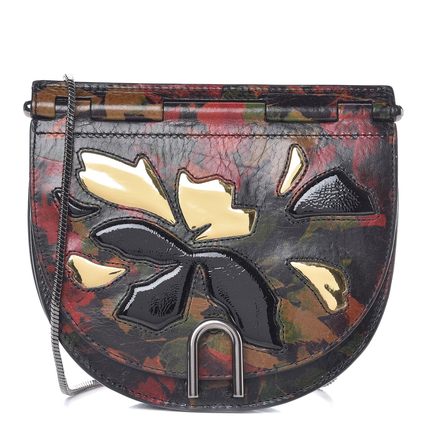 3.1 Phillip Lim 3.1 Calfskin Printed Hana Chain Saddle Bag Black Multicolor 1 of 9