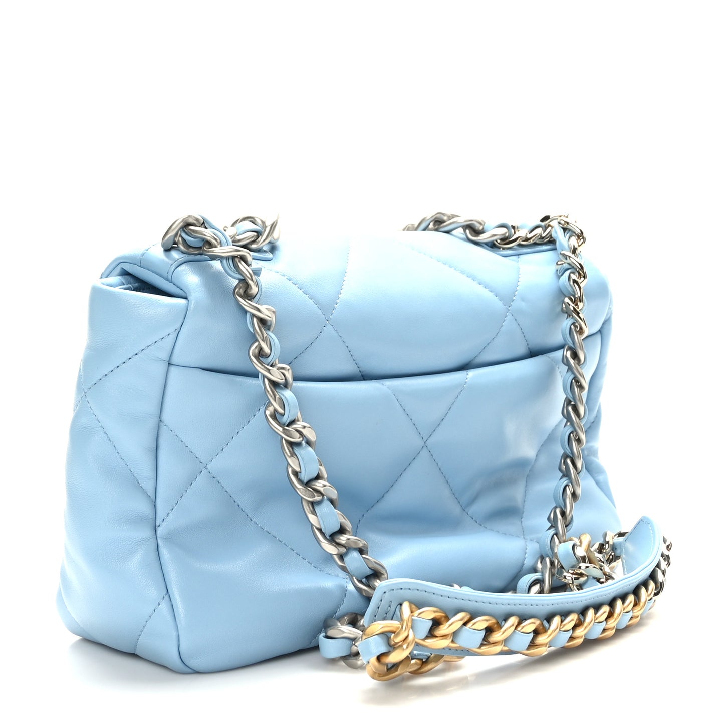 Lambskin Quilted Medium Chanel 19 Flap Light Blue