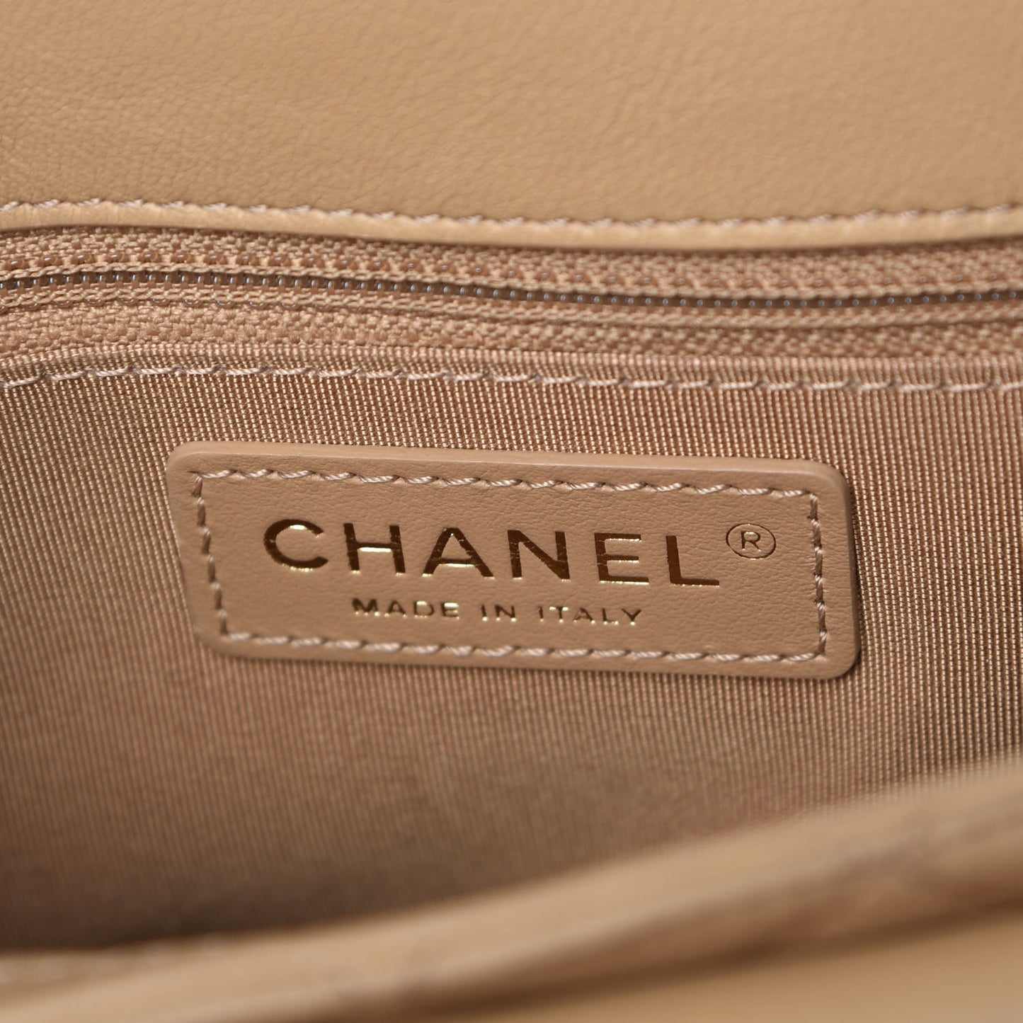 Calfskin Quilted Messenger Flap Beige