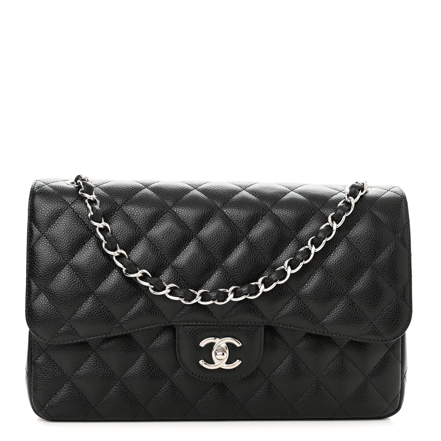 Caviar Quilted Jumbo Double Flap Black