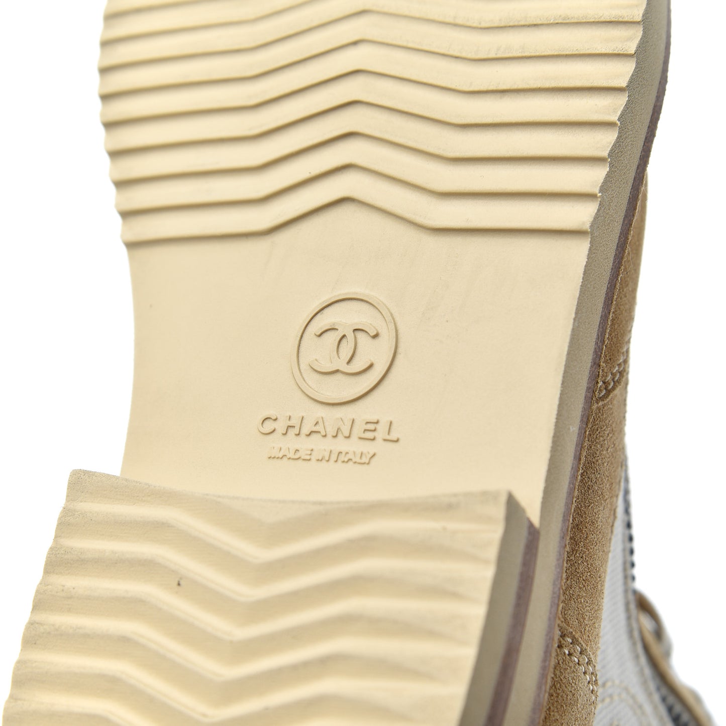 Toile Suede Calfskin CC Lace Up Short Boots 36 Light Beige