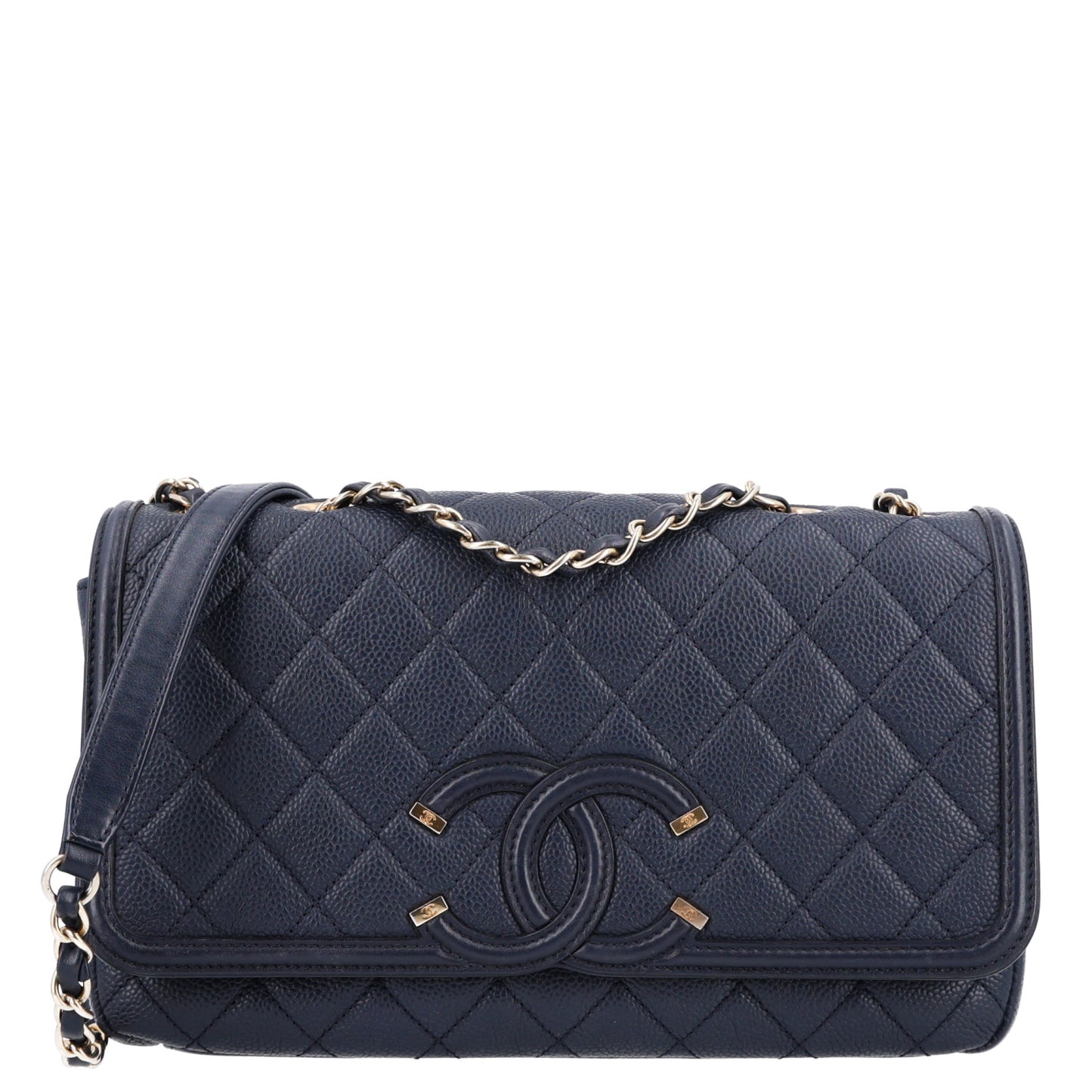 Caviar Quilted Medium CC Filigree Flap Navy