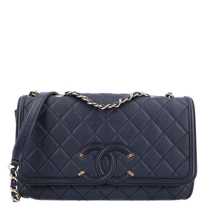 Chanel Caviar Quilted Medium CC Filigree Flap Navy 1 of 10