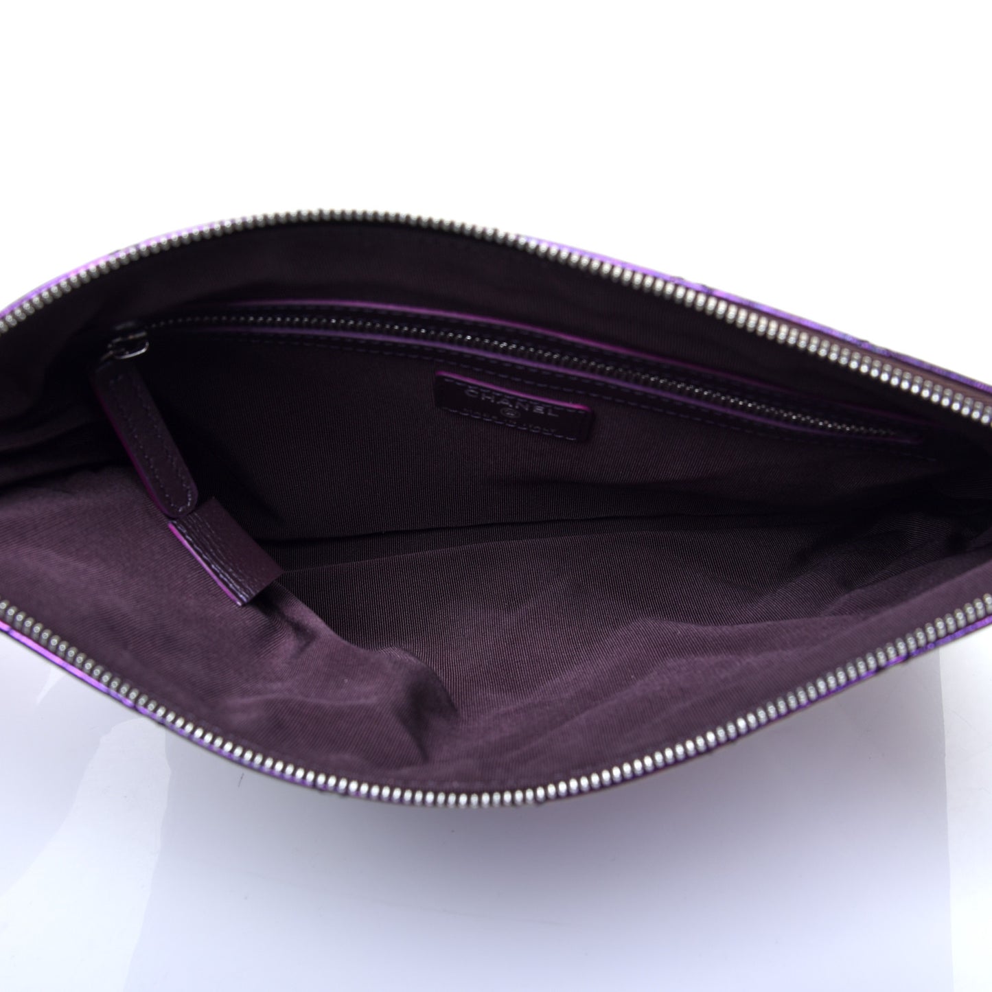 Iridescent Crumpled Calfskin CC Ripples Medium Cosmetic Case Purple