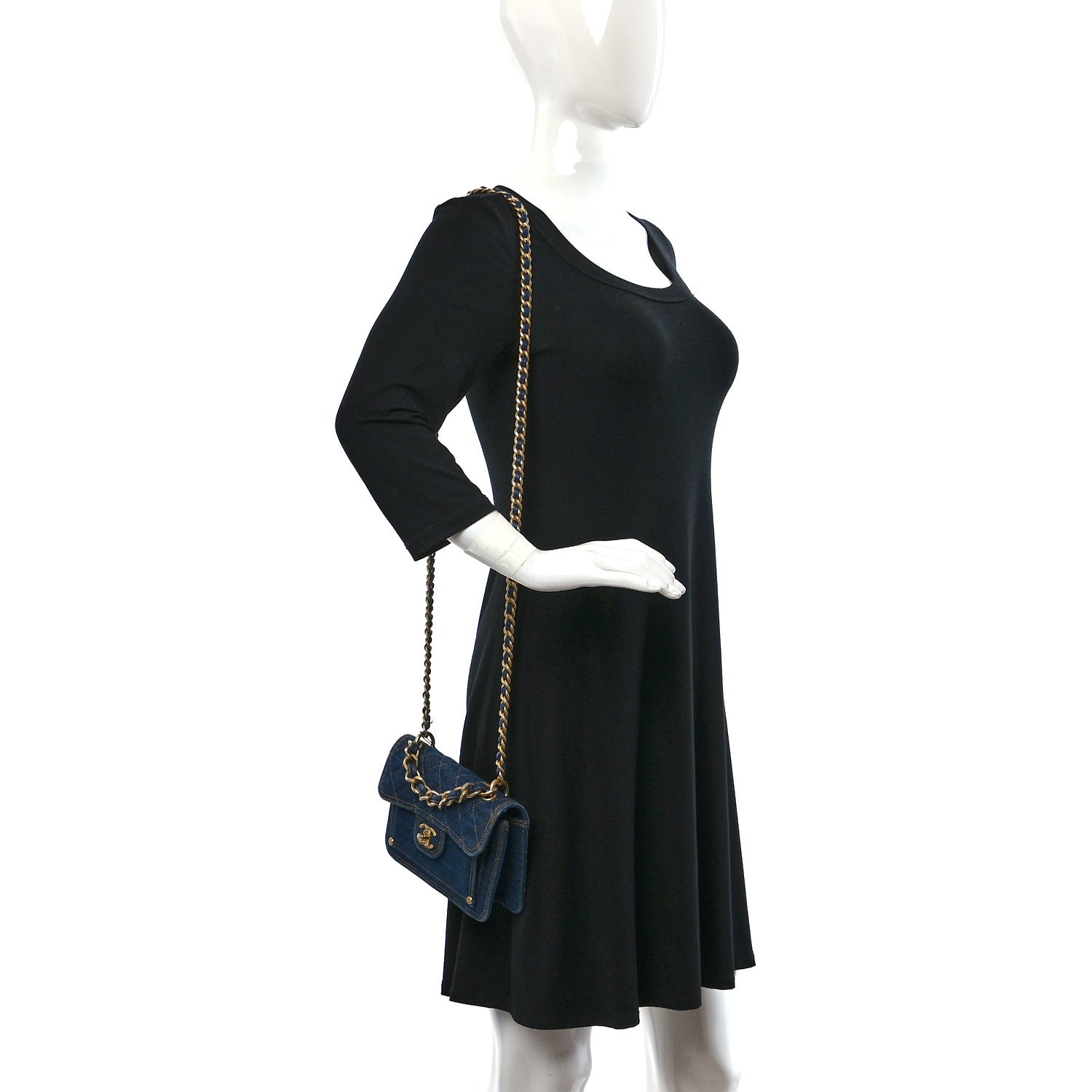 Chanel Denim Quilted Double You Mini Flap Blue Golden 2 of 9
