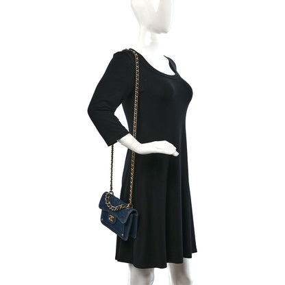 Chanel Denim Quilted Double You Mini Flap Blue Golden 2 of 9