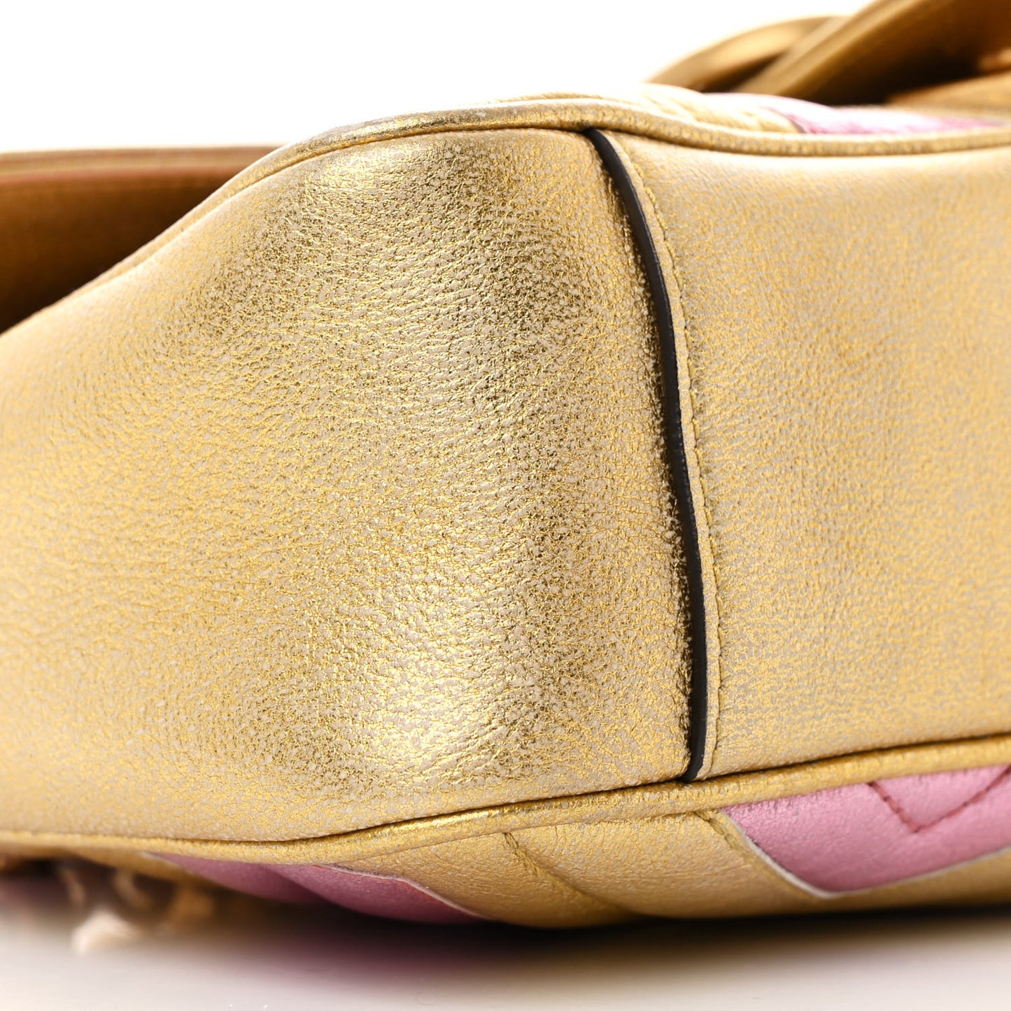 Metallic Calfskin Matelasse Small GG Marmont Shoulder Bag Gold Pink