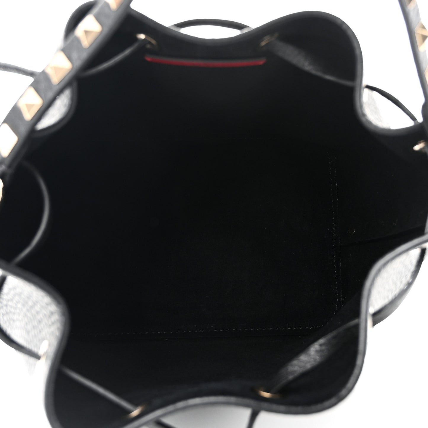 Grained Calfskin Rockstud Bucket Bag Black