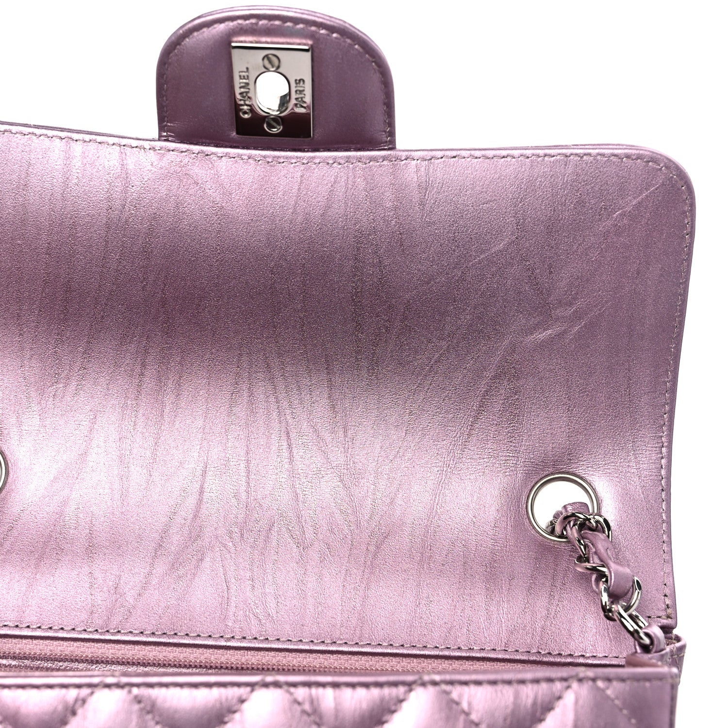 Chanel Metallic Calfskin Quilted Mini Rectangular Flap Pink 10 of 12