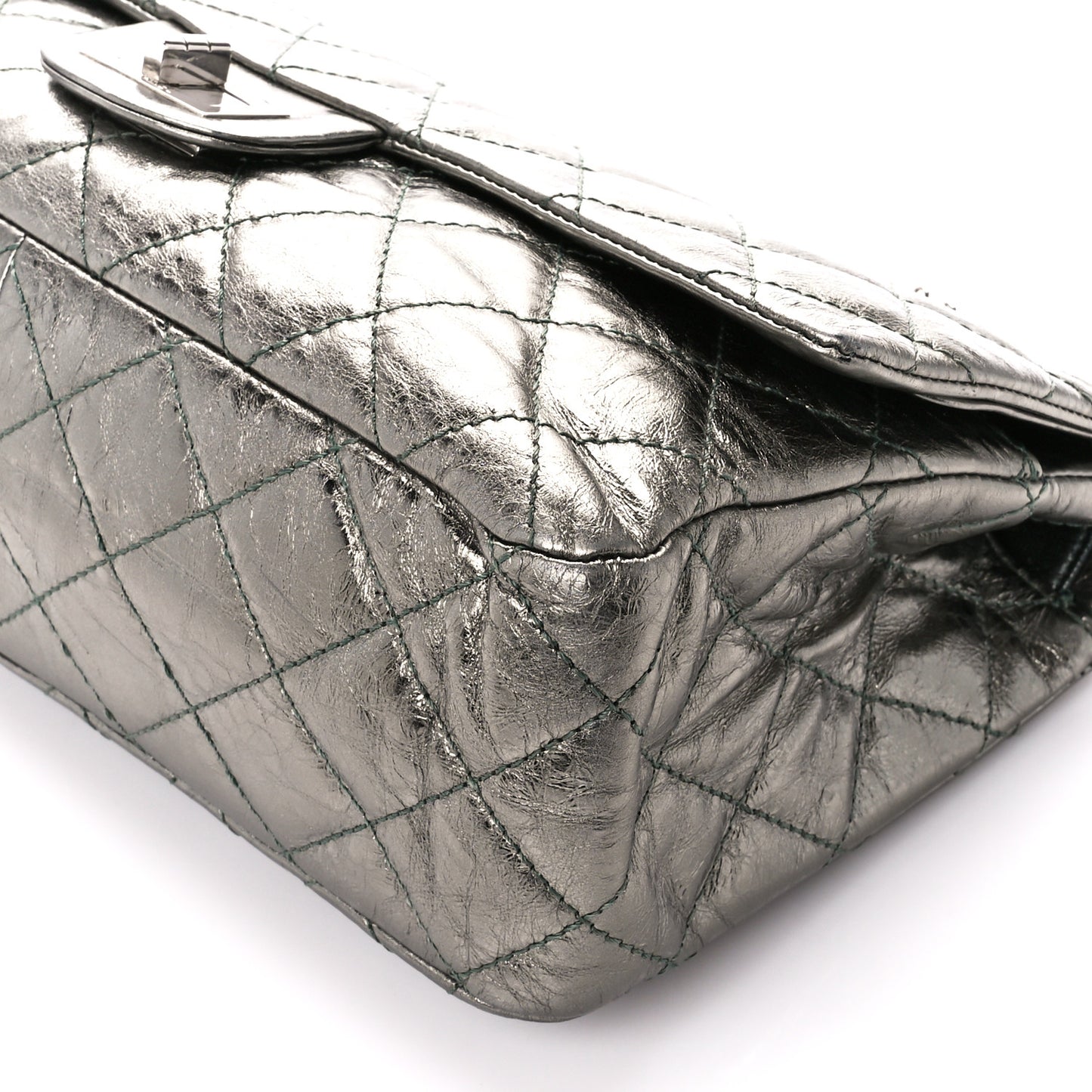 Metallic Aged Calfskin Quilted 2.55 Reissue 227 Flap Dark Green