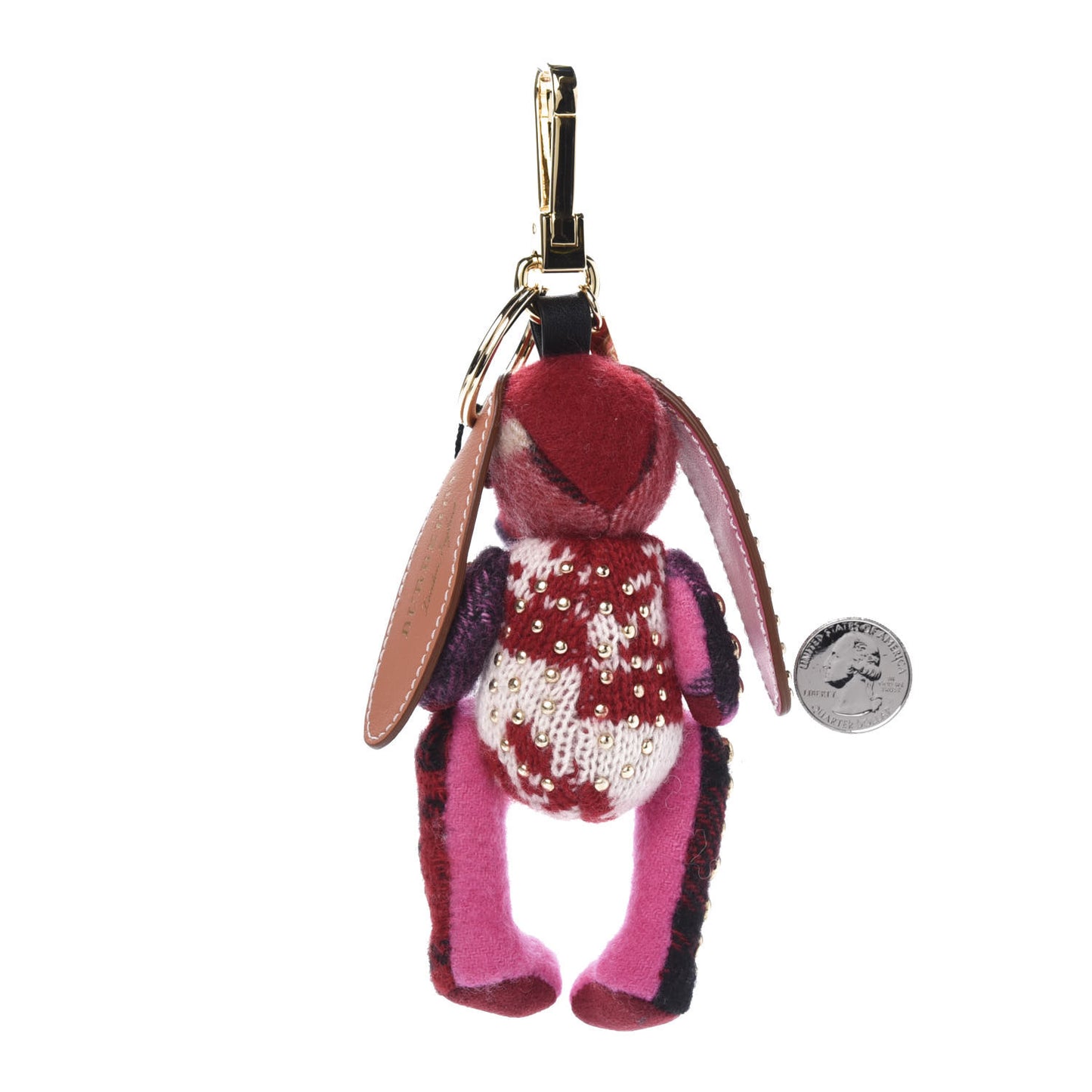 Calfskin Wool Cashmere Studded Sandra The Basset Hound Bag Charm Rose Pink