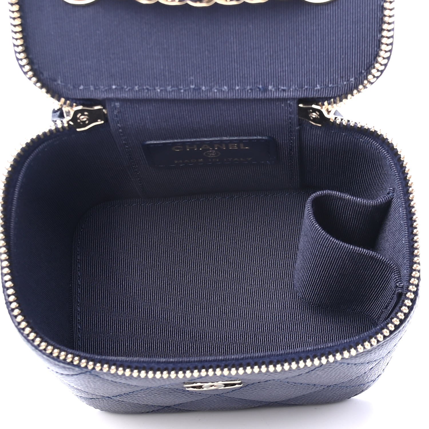 Chanel Caviar Quilted Mini Vanity Case With Chain Navy Blue 4 of 4