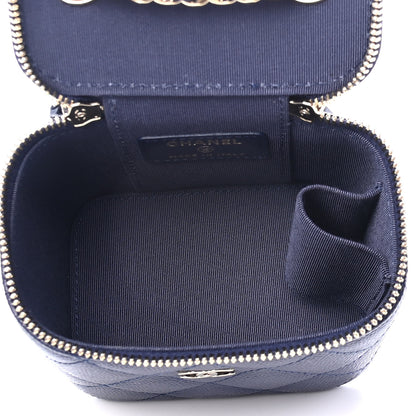 Chanel Caviar Quilted Mini Vanity Case With Chain Navy Blue 4 of 4