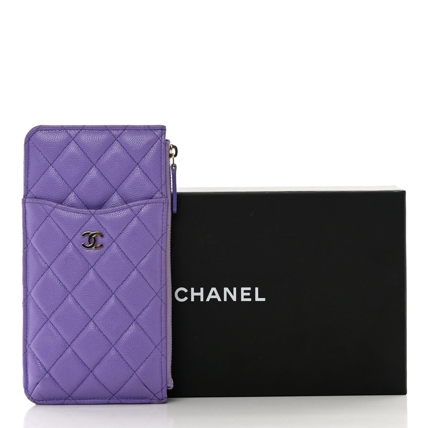 Caviar Quilted Classic Flat Wallet Pouch Purple