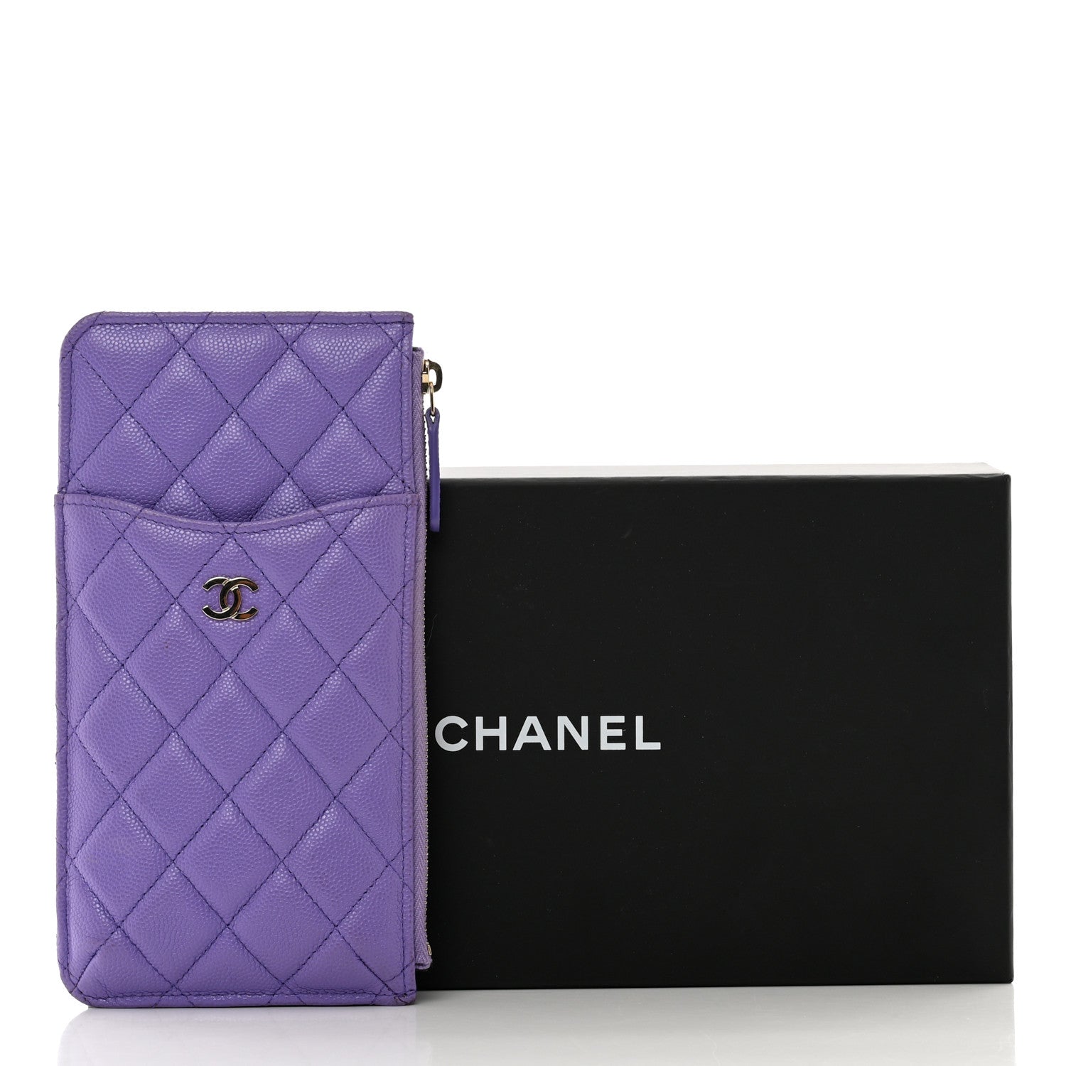 Chanel Caviar Quilted Classic Flat Wallet Pouch Purple 10 of 10
