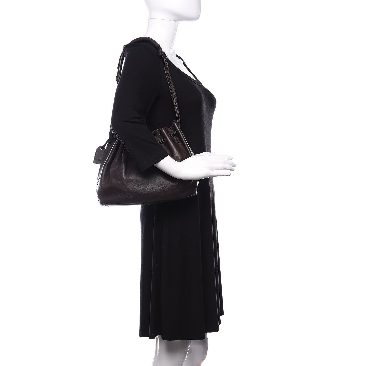 Gucci Calfskin Drawstring Shoulder Bag Brown 2 of 10