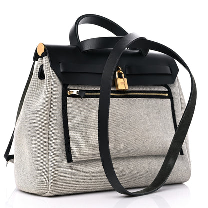 Hermes H Plume Canvas Vache Hunter Circuit 24 Herbag Zip Retourne 31 Black Ecru 3 of 12