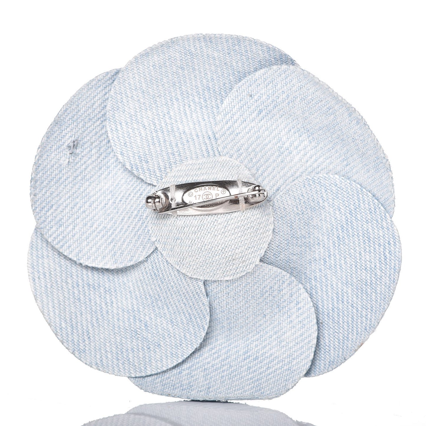 Denim Camellia Pin Brooch Blue