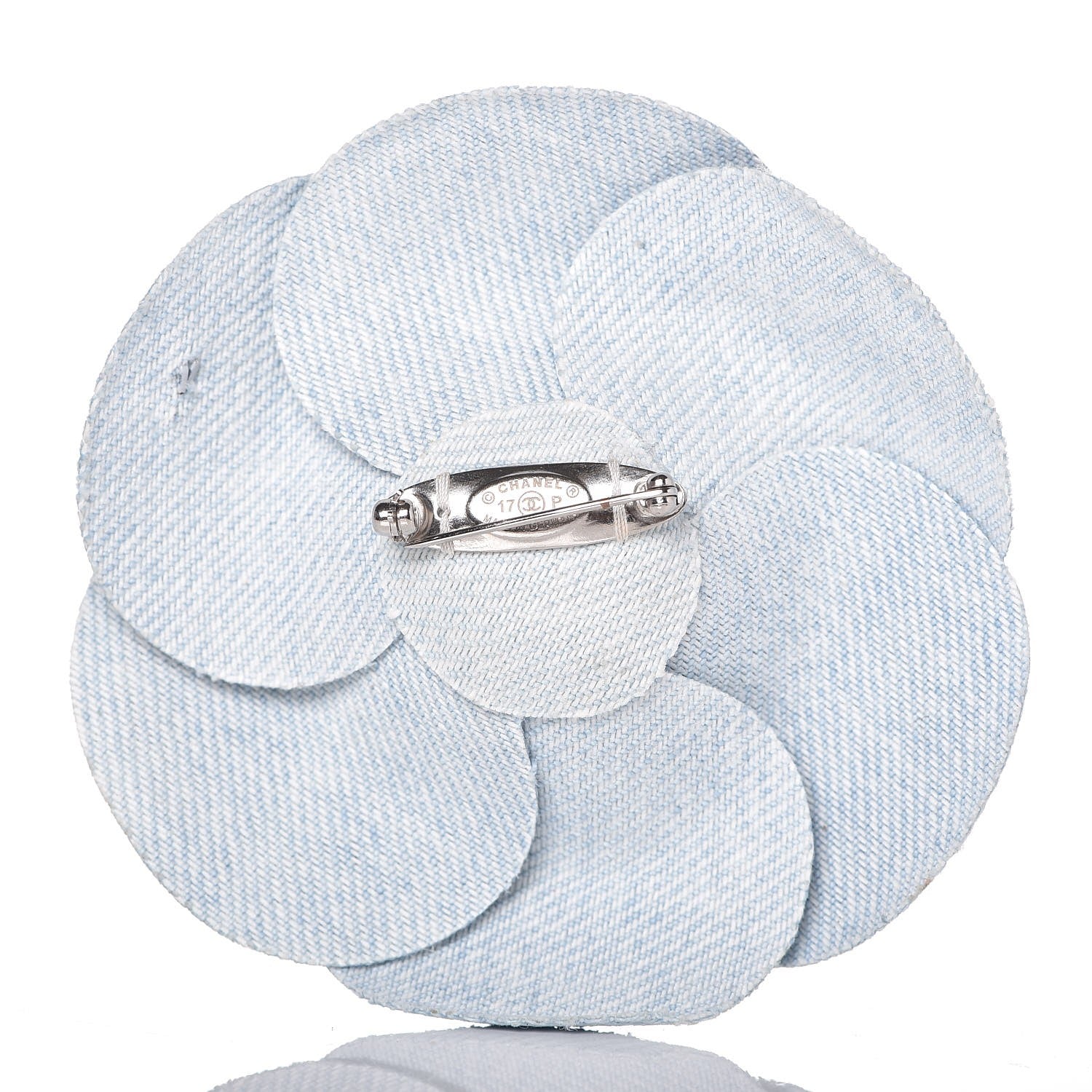 Chanel Denim Camellia Pin Brooch Blue 3 of 6