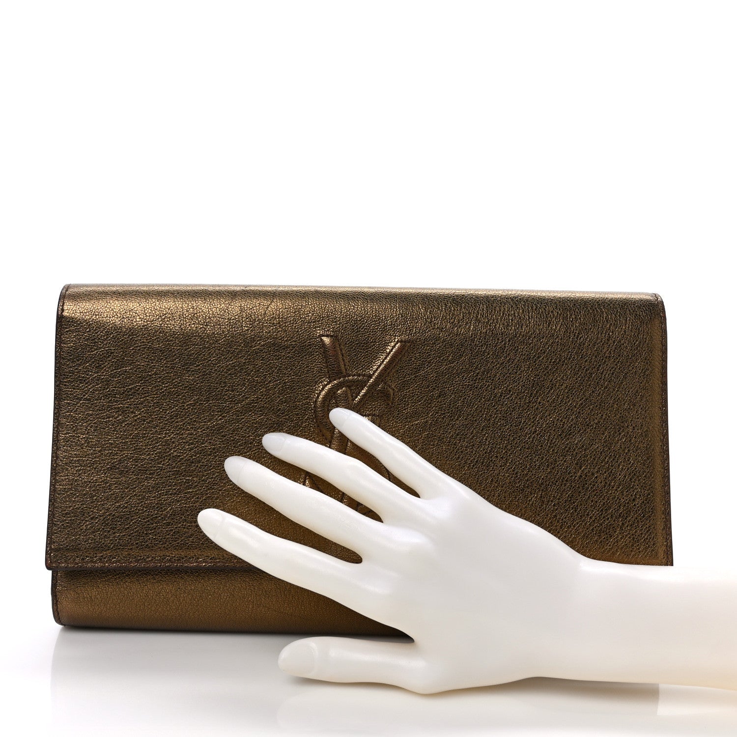 Saint Laurent Metallic Calfskin Monogram Belle de Jour Chain Clutch Gold 2 of 8