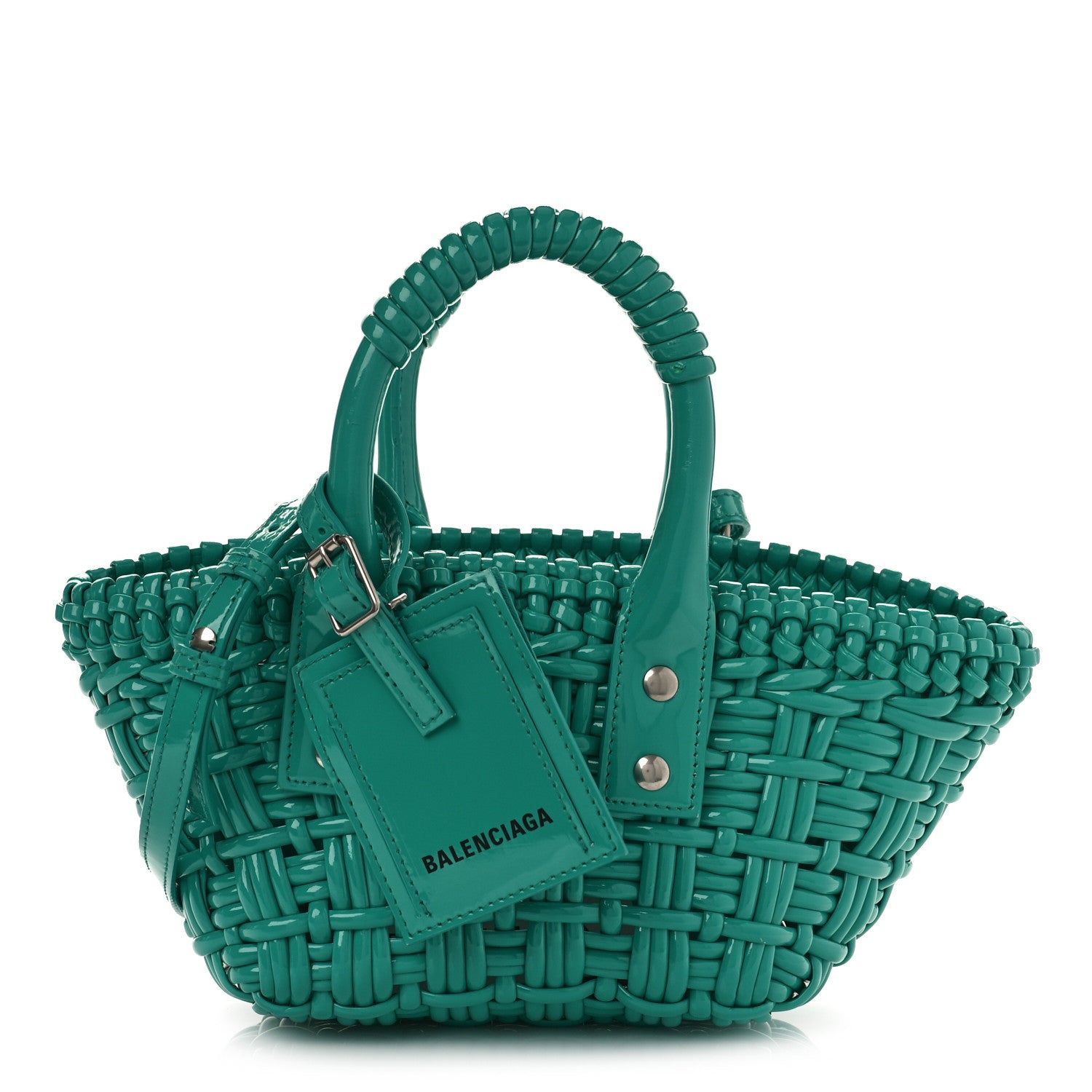Balenciaga Faux Calfskin Braided Varnished XXS Bistro Basket Green 1 of 8