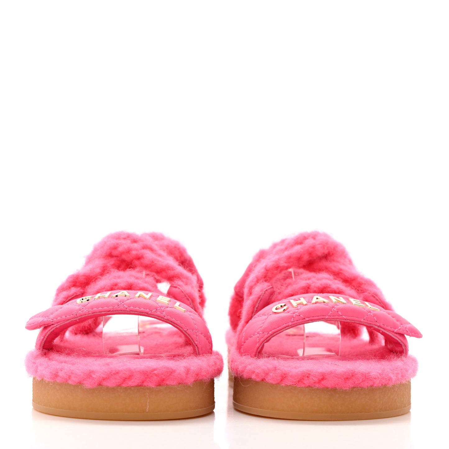Cord Lambskin Quilted Logo Sandals 35 Pink