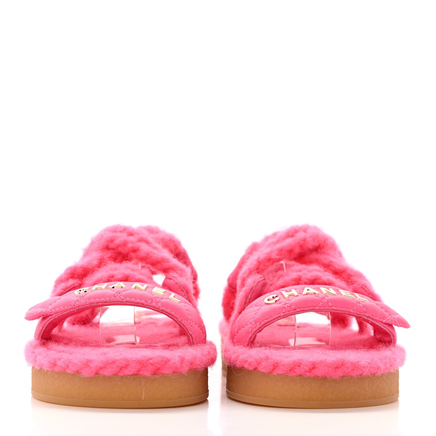Chanel Cord Lambskin Quilted Logo Sandals 35 Pink 2 of 8