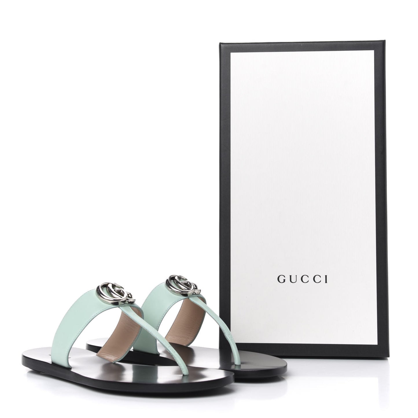 Calfskin GG Marmont Thong Sandals 36.5 Water Green