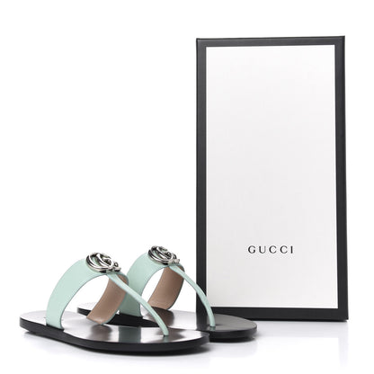Gucci Calfskin GG Marmont Thong Sandals 36.5 Water Green 10 of 10